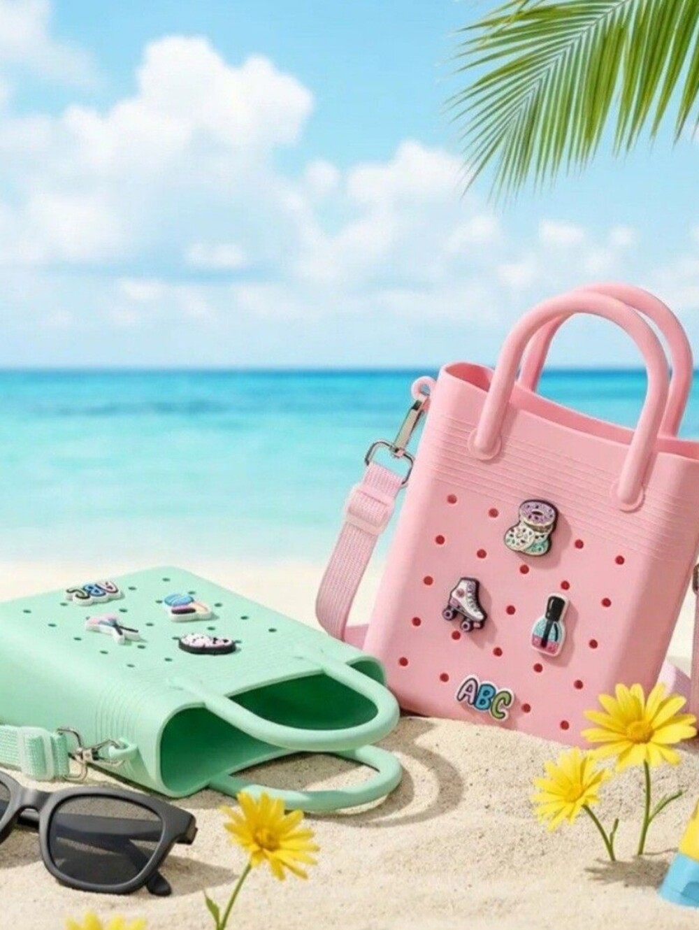 Cute Pink Hole-Punch Mini Tote with Charms